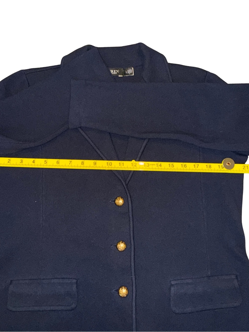 Lauren Ralph Lauren Knit Blazer Suit Jacket Blue Size Large Gold Button - Picture 2 of 11